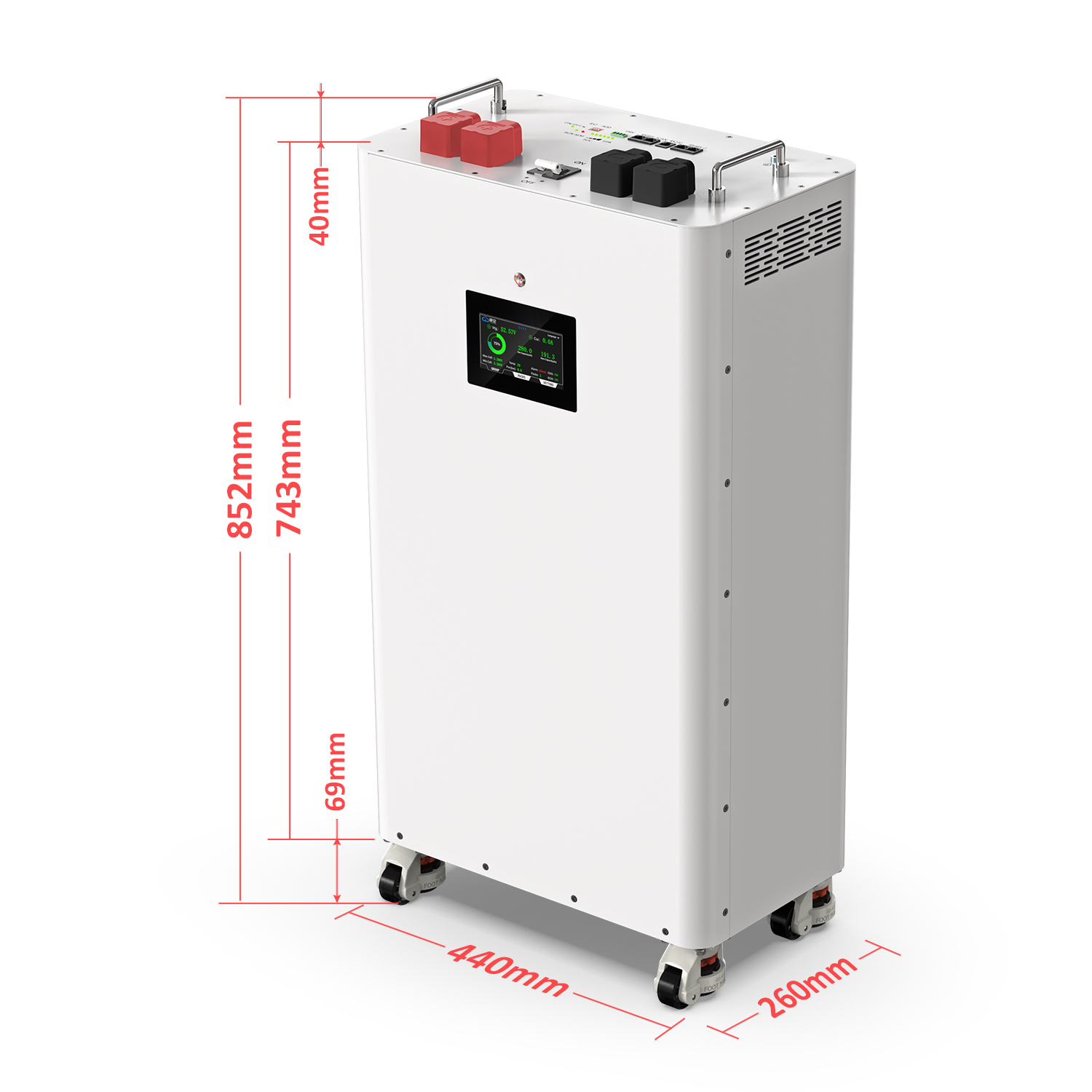 Akumoodul 16 kWh LiFePO4 314Ah 51,2V vertikaalne, ratastel - Pilt 4